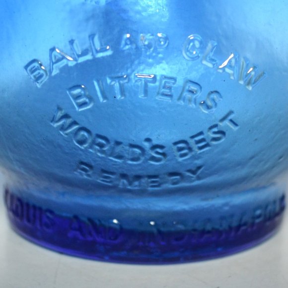 Vintage Ball And Claw Blue Bitters Glass Bottle MFG Wheaton Glass NJ - Picture 4 of 8